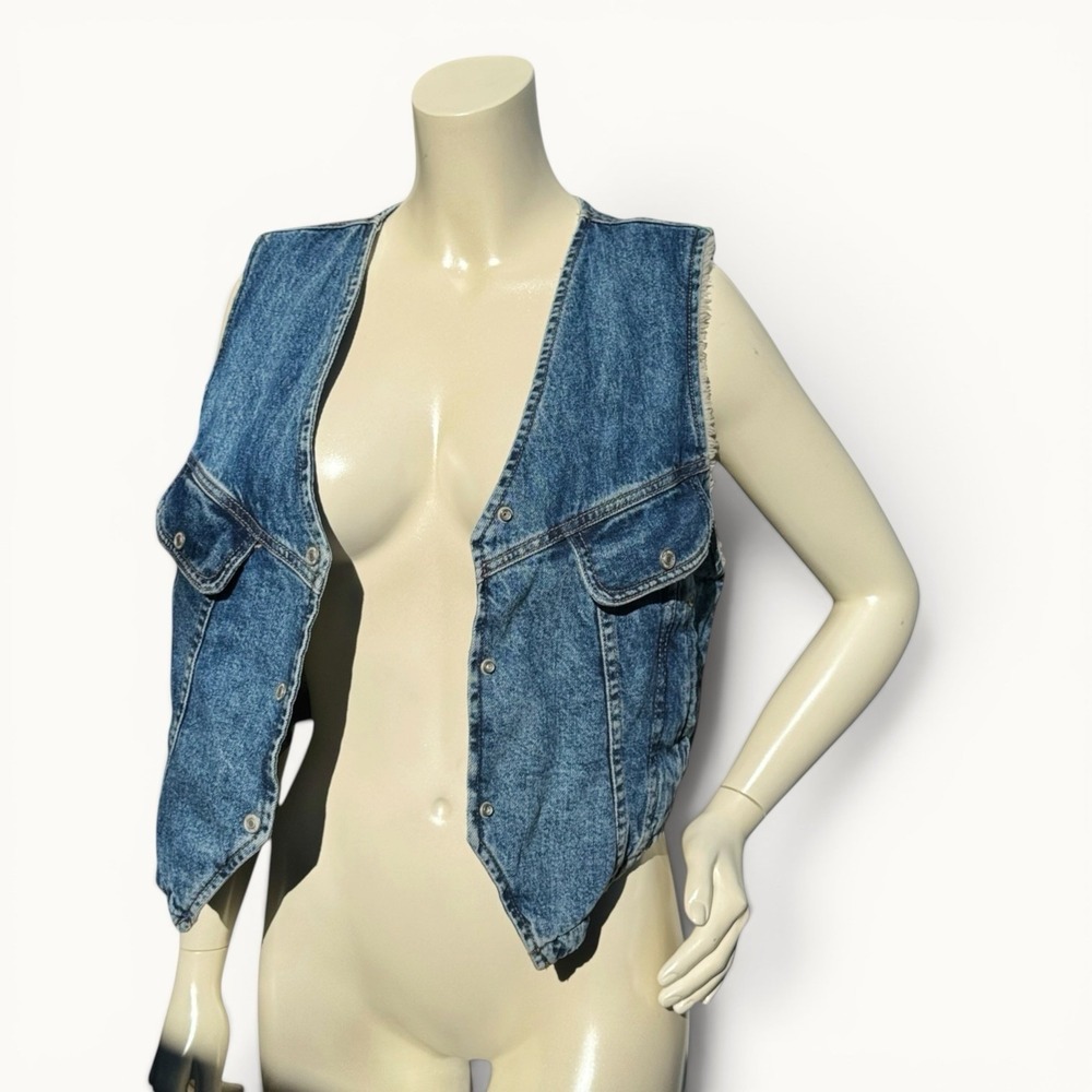 Free People Florence Ranch Denim Vest Medium Sherpa Lining Boho Western Chic